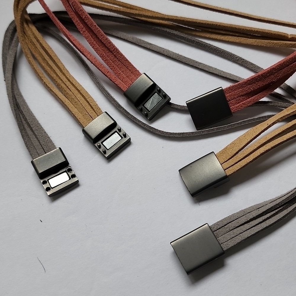Pink, Tan and Grey Suede Multi String Choker Necklace Set - Picture 9 of 10